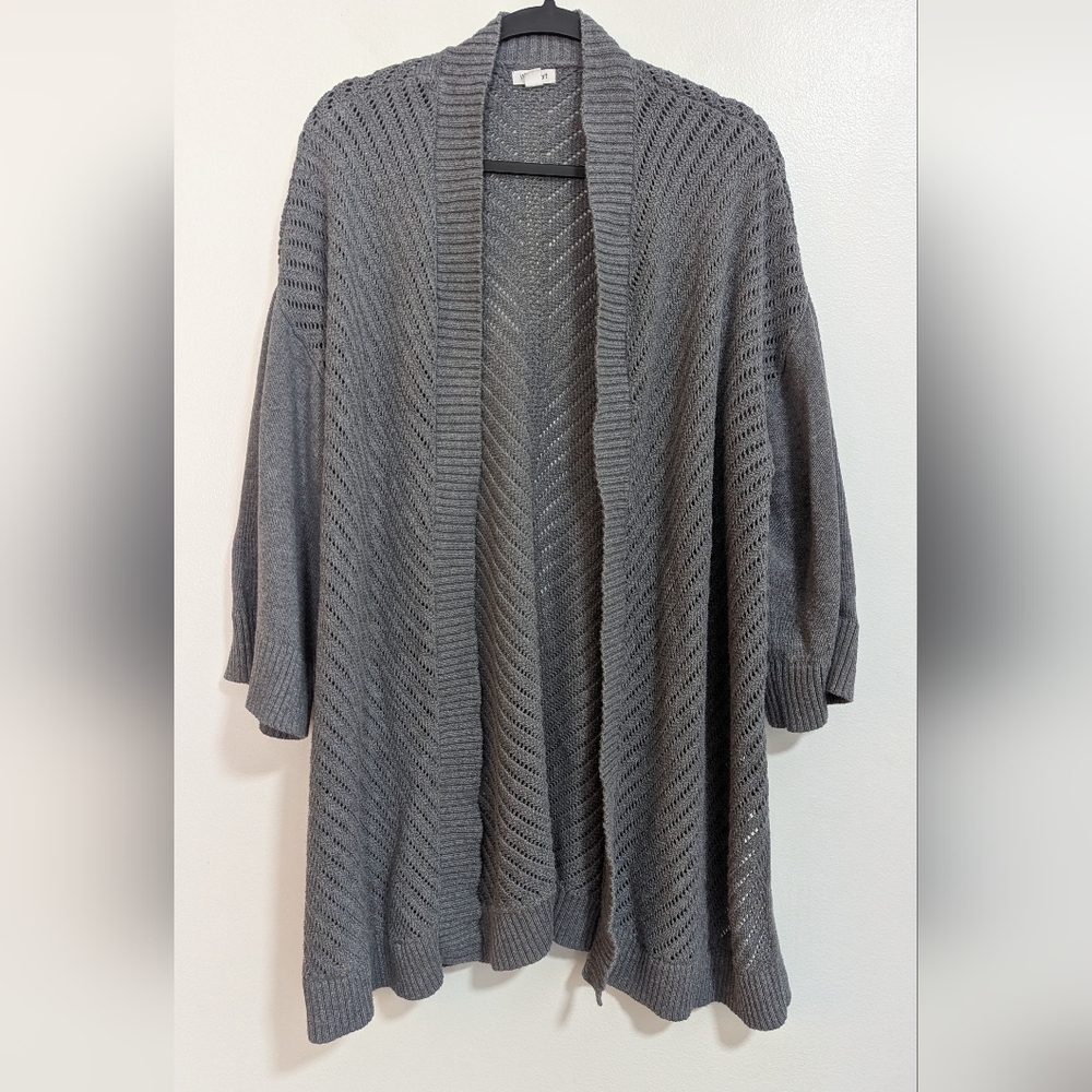 Westport Gray Open Front Cropped Sleeve Knit Cardigan‎ Size 2X